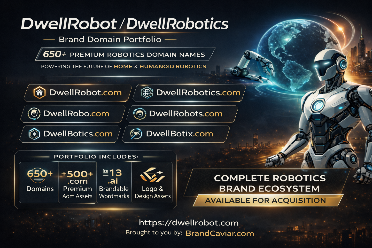 DwellRobot and DwellRobotics domain portfolio preview including core domains and acquisition summary